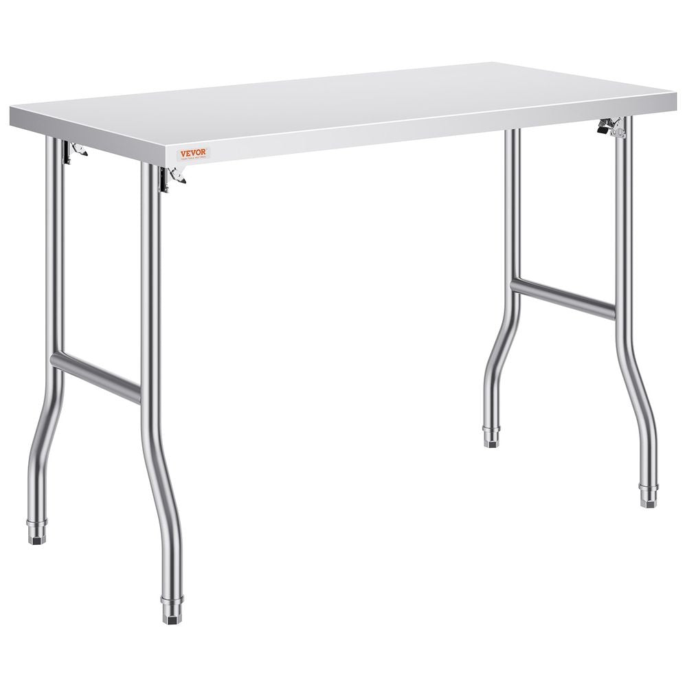 Commercial Worktable Workstation 48 x 24 Inch Folding Commercial Prep Table, Heavy-duty Stainless Steel Folding Table with 661 lbs Load, Kitchen Work Table, Silver Stainless Steel Kitchen Island