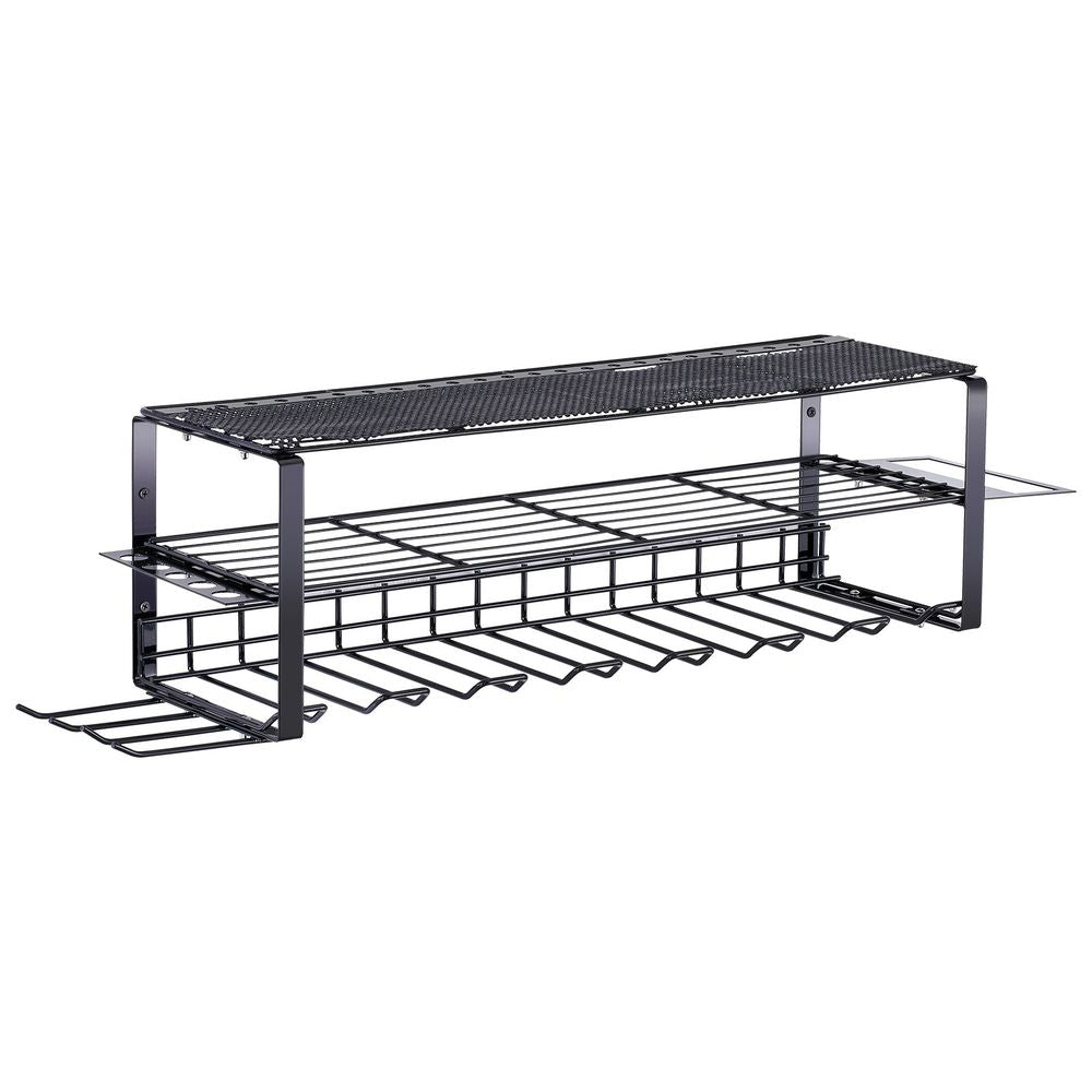 Power Tool Organizer, 7 Slot, 3 Layers, Cordless Drill Holder Wall Mount, Battery Charging Station Storage Rack, Multi-Function Garage Organization, Heavy Duty Metal Shelf for Screwdriver Pliers