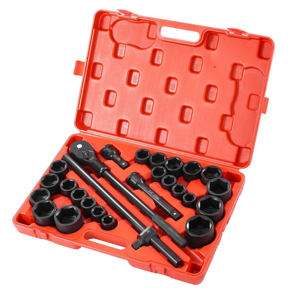 Impact Socket Set 3/4 Inches 27 Piece Standard Impact Sockets, Socket Assortment, 3/4 Inches Drive Socket Set Impact Standard SAE (7/8 Inches to 2 Inches) & Metric Sizes (22 mm-50 mm)