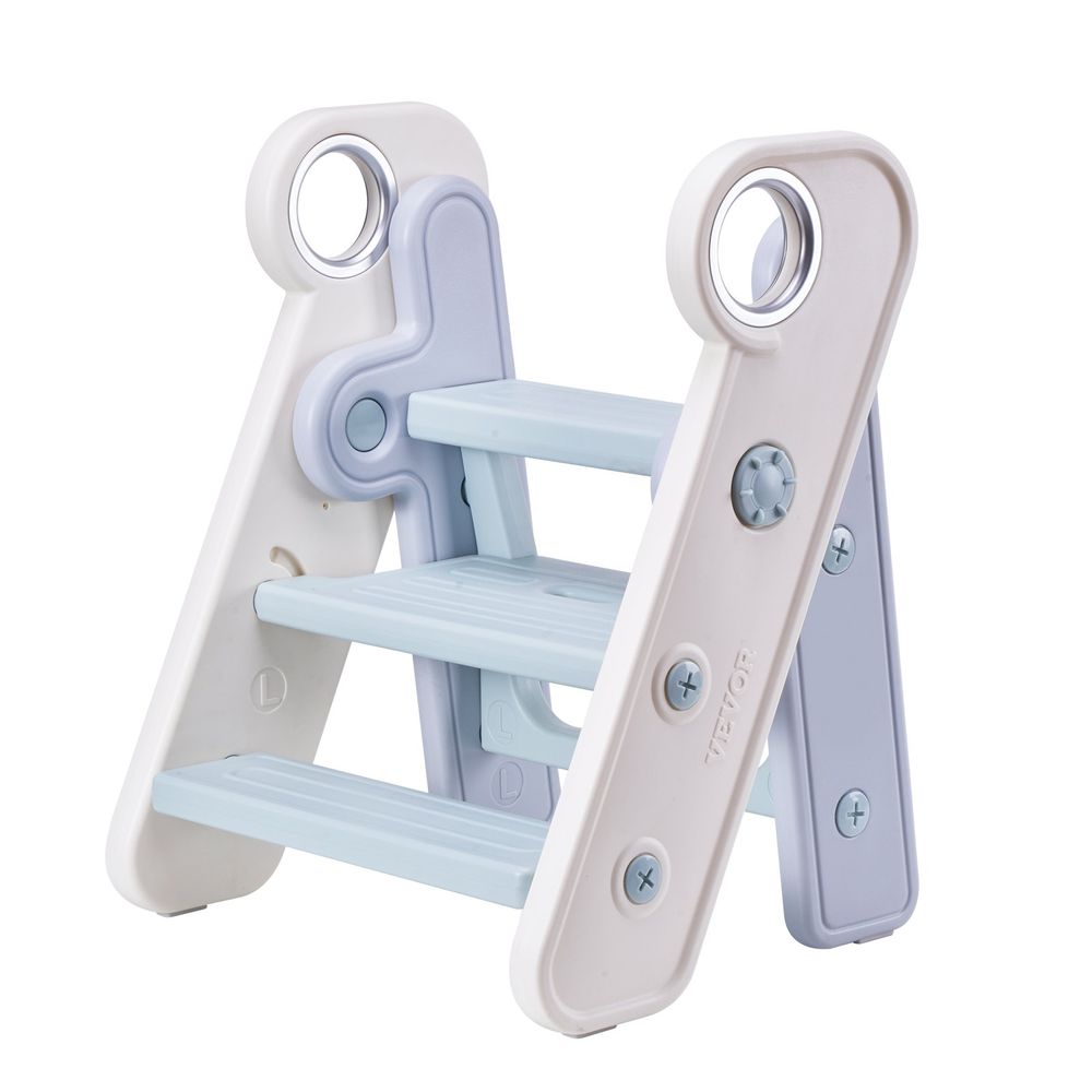 Toddler Step Stool, Adjustable 3 Step to 2-Step Kitchen Stool for Kids, Foldable Plastic Standing Tower Leaning Stool with Handles for Kitchen, Toilet Potty Training, Bathroom (Blue)
