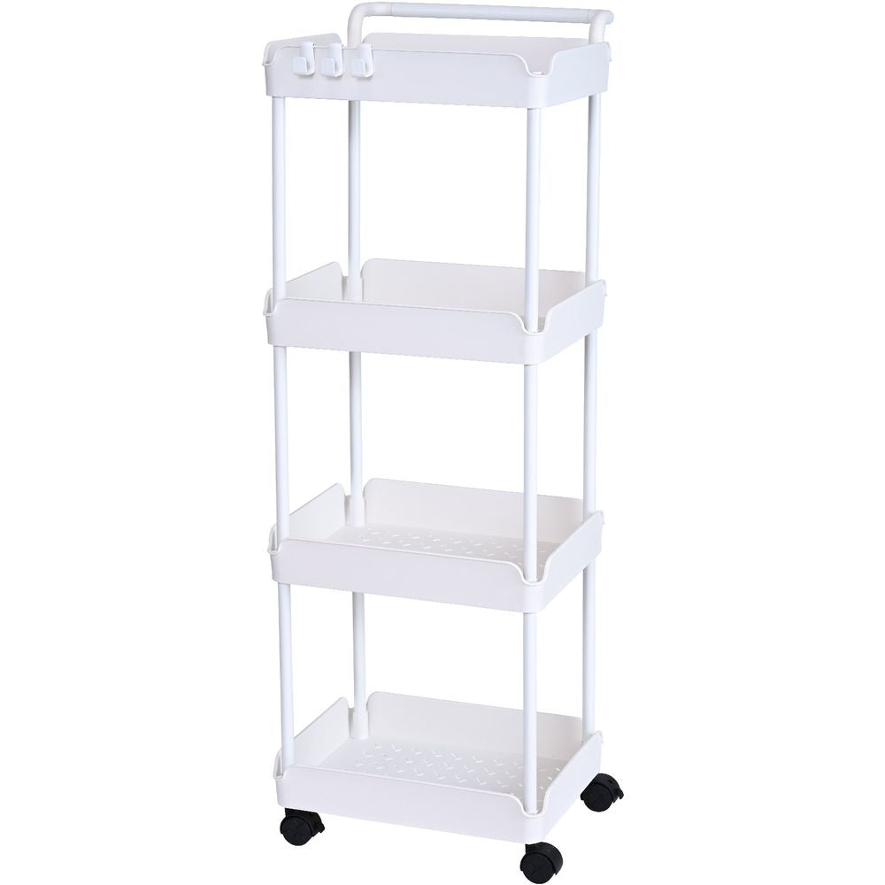 4-Tier Rolling Utility Cart, Kitchen Cart with Lockable Wheels, Multi-Functional Storage Trolley with Handle for Office, Living Room, Kitchen, Movable Storage Basket Organizer Shelves, White