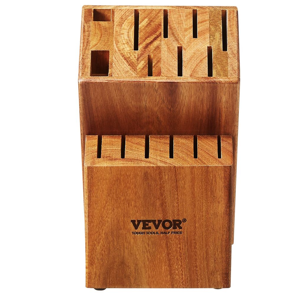 Knife Storage Block 15 Slots, Acacia Wood Universal Knife Holders Without Knives, Large Countertop Butcher Block Knife Organizer, Multifunctional Knife Rack Stand for Easy Kitchen Storage