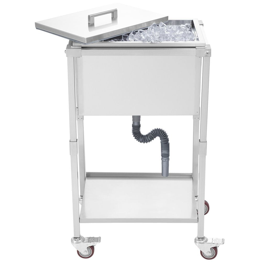 32qt Rolling Ice Chest Cooler Cart Outdoor Stand Up Cooling Bin on Wheels