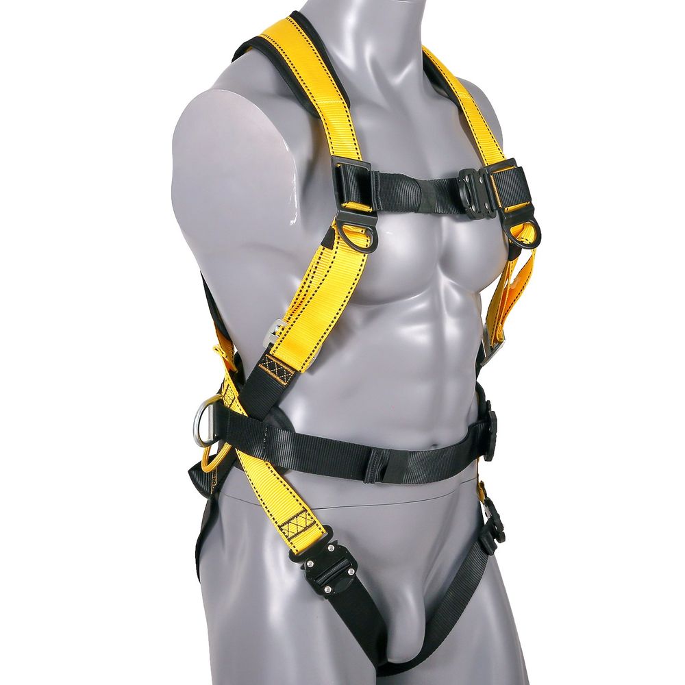 Safety Harness, Full Body Harness, Safety Harness Fall Protection with Added Padding, and Side Rings and Dorsal D-Rings and a Lanyard, ANSI/ASSE Z359.11-2014, 240 lbs Max Weight, M