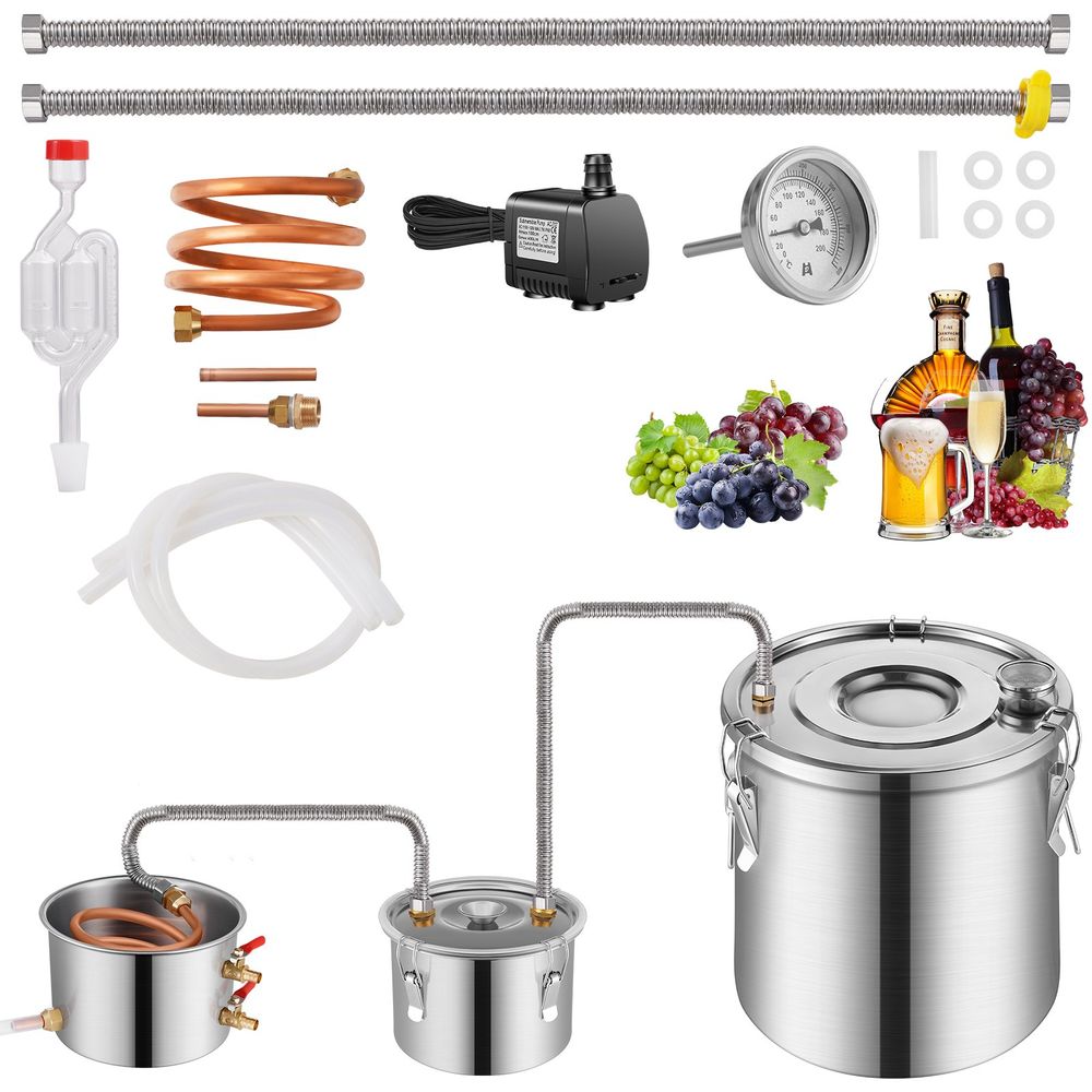 Moonshine Still Water Alcohol Distiller 8Gal w/Thumper Keg & 8W Water Pump