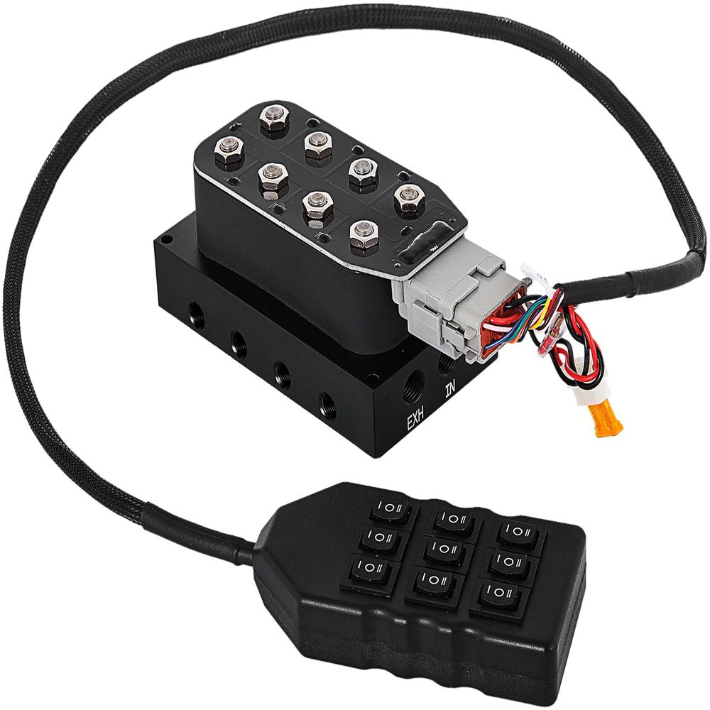 Accu X4 Solenoid Valve 1/4'' NPT Air Ride Manifold Solenoid Valve with 9-Switch Wired Remote Controller VXF4CM14B