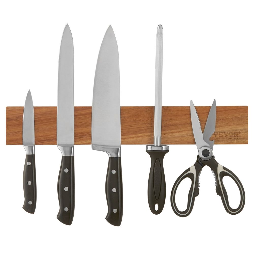 Magnetic Knife Holder with Enhanced Strong Magnet, 16" No Drilling Knife Strips Organizer for Wall, Multifunctional Storage Acacia Wood Knives Rack, Knife Bar for Kitchen Knives, Utensils, Tools