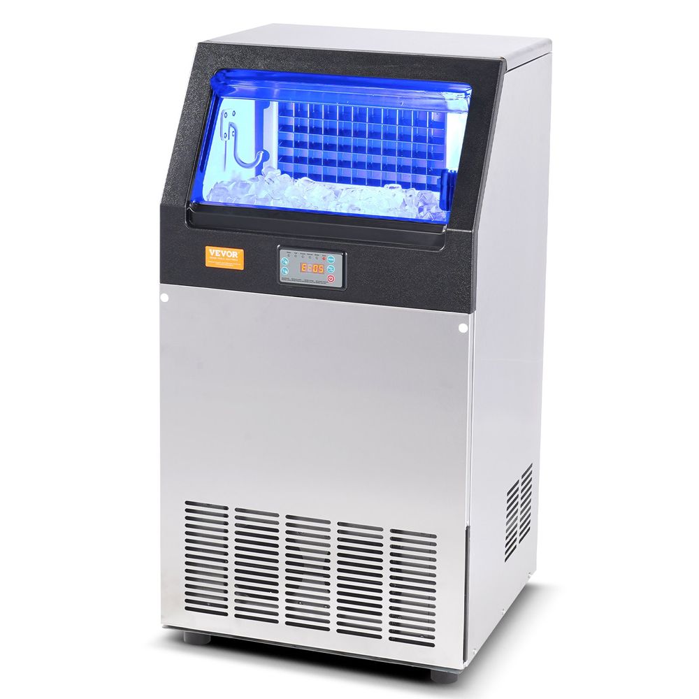 Commercial Ice Maker, 100lbs/24H, Ice Maker Machine, 55 Ice Cubes in 12-15 Minutes, Freestanding Cabinet Ice Maker with 33lbs Storage Capacity LED Digital Display, for Bar Home Office Restaurant