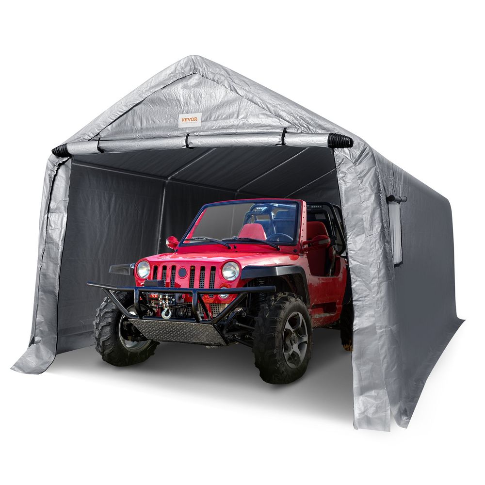 Outdoor Portable Storage Shelter Shed, 10x15x8ft Heavy Duty Instant Garage Tent Canopy Carport with Roll-up Zipper Door and Ventilated Windows For Cars, Motorcycle, Bike, Garden Tools