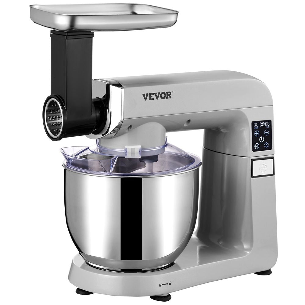 6 in 1 Stand Mixer, 450W Multifunctional Electric Mixer with Tilt-Head, 6 Speeds and LCD Screen Timing, 7.4Qt Stainless Bowl, Dough Hook, Flat Beater, Whisk, Scraper, Grinder, Stuffer, Slicer