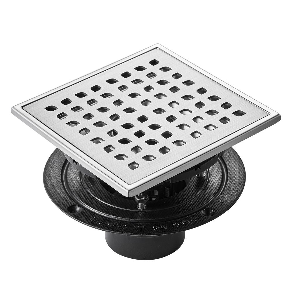 16Inch Linear Shower Drain with Square Pattern Grate,Brushed 304 Stainless Steel Rectangle Shower Floor Drain,Linear Drain with Leveling Feet,Hair Strainer Silver
