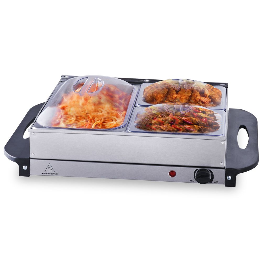 Electric Buffet Server & Food Warmer, 14" x 14" Portable Stainless Steel Chafing Dish Set with Temp Control & Oven-Safe Pan, Perfect for Catering, Parties, Events, Entertaining, Silver, ETL
