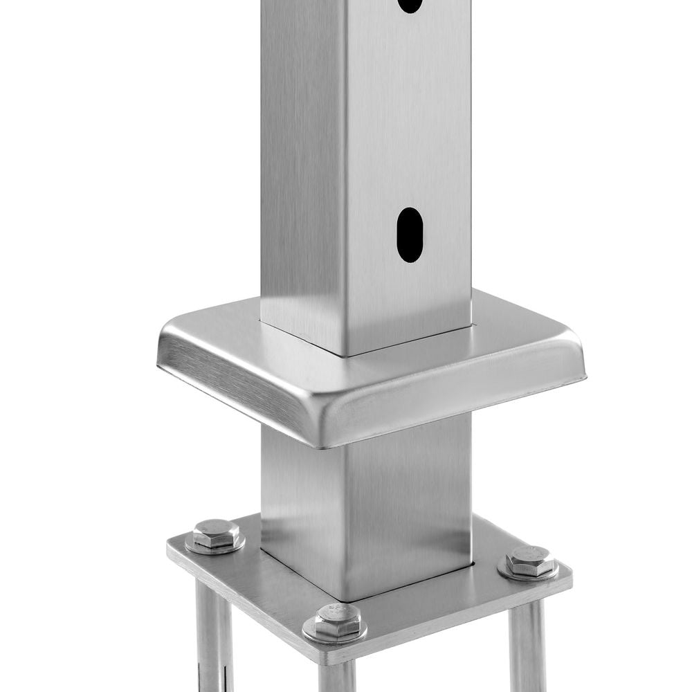 Cable Railing Post, 36" x 2" x 2" Steel Horizontal Hole Deck Railing Post, 10 Pre-Drilled Holes, SUS304 Stainless Steel Cable Rail Post with Horizontal and Curved Bracket, 1-Pack, Silver
