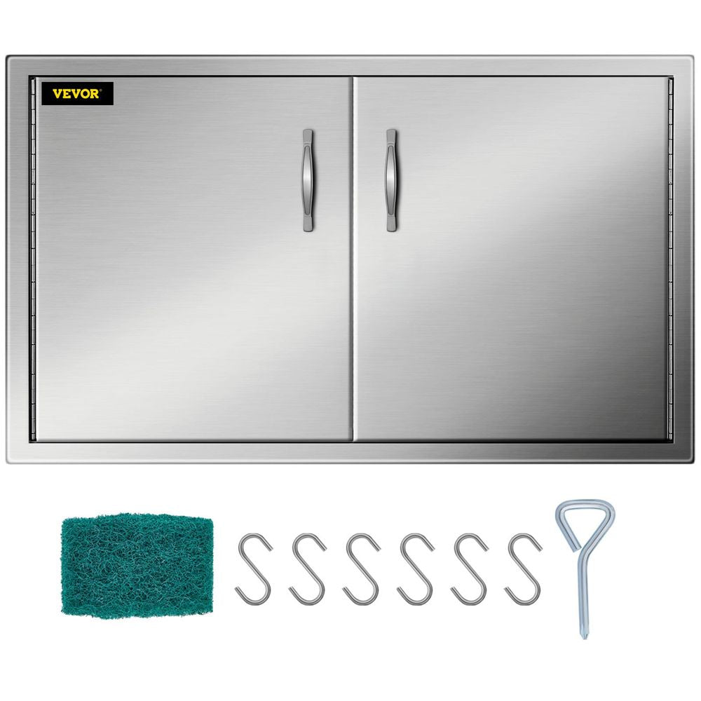 Outdoor Kitchen Access 34.5" x 19" Wall Construction Stainless Steel Flush Mount for BBQ Island, 34.5inch x 19inch, Double Door