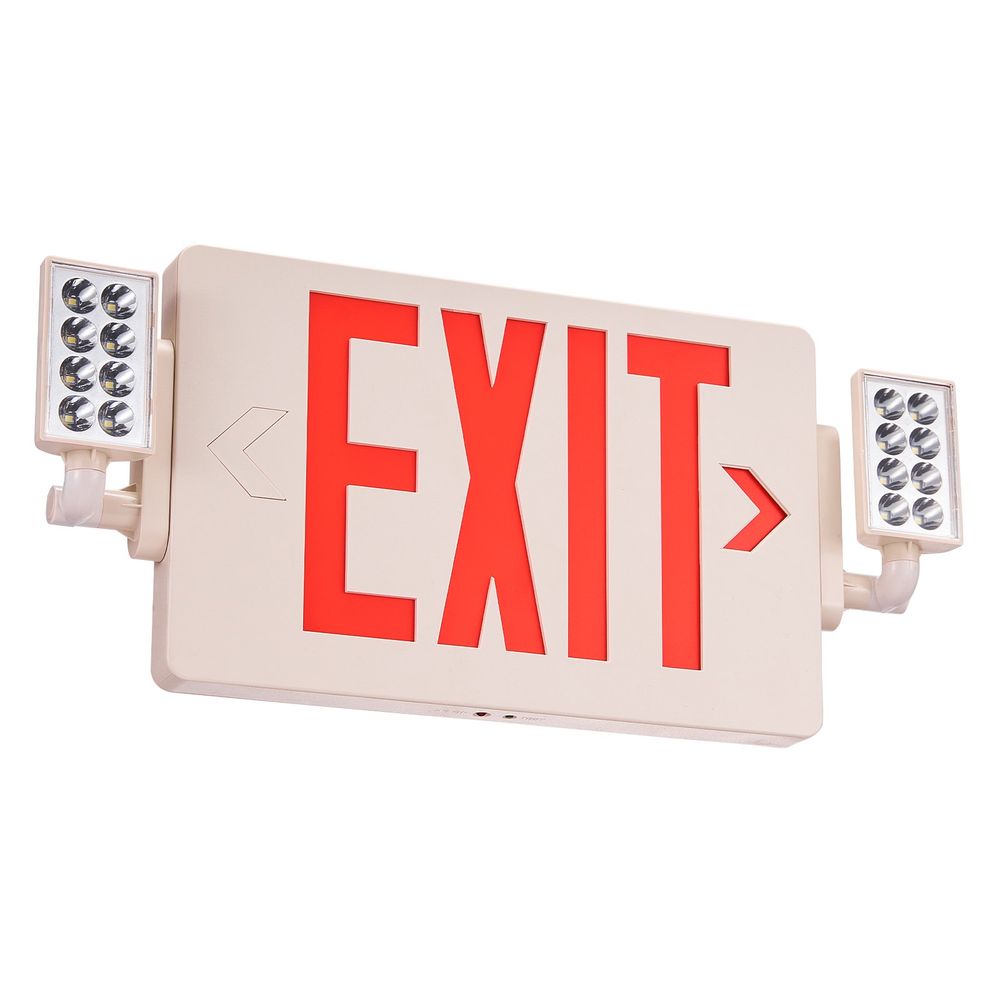 LED Exit Sign with Emergency Lights, Two Heads Emergency Exit Light with Battery Backup, Combo Red Letter Fire Exit Lighting, Commercial Exit Signs for Business, White Tested to UL Standards