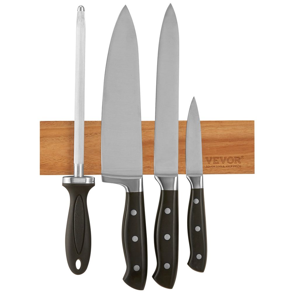 Magnetic Knife Holder with Enhanced Strong Magnet, 10" No Drilling Knife Strips Organizer for Wall, Multifunctional Storage Acacia Wood Knives Rack, Knife Bar for Kitchen Knives, Utensils, Tools