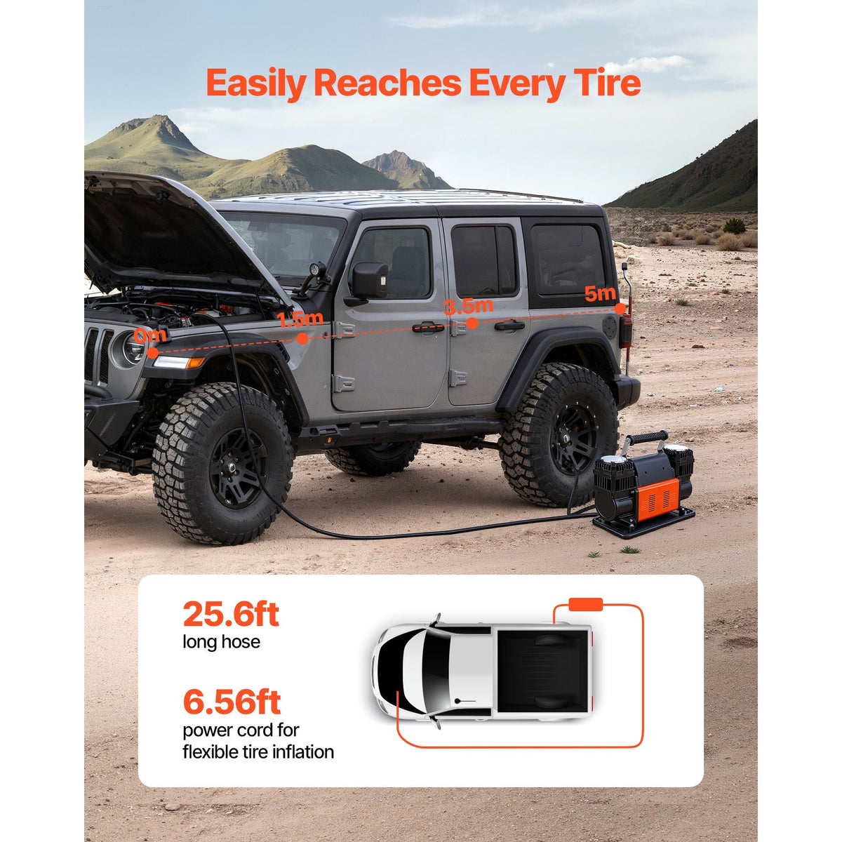 Dual-Cylinder Heavy Duty Air Compressor, 10.6CFM Portable Tire Inflator, 12V 150PSI Offroad Air Pump with Digital Pressure Gauge & Adapters for Truck Car SUV 4 x 4 Vehicle RV
