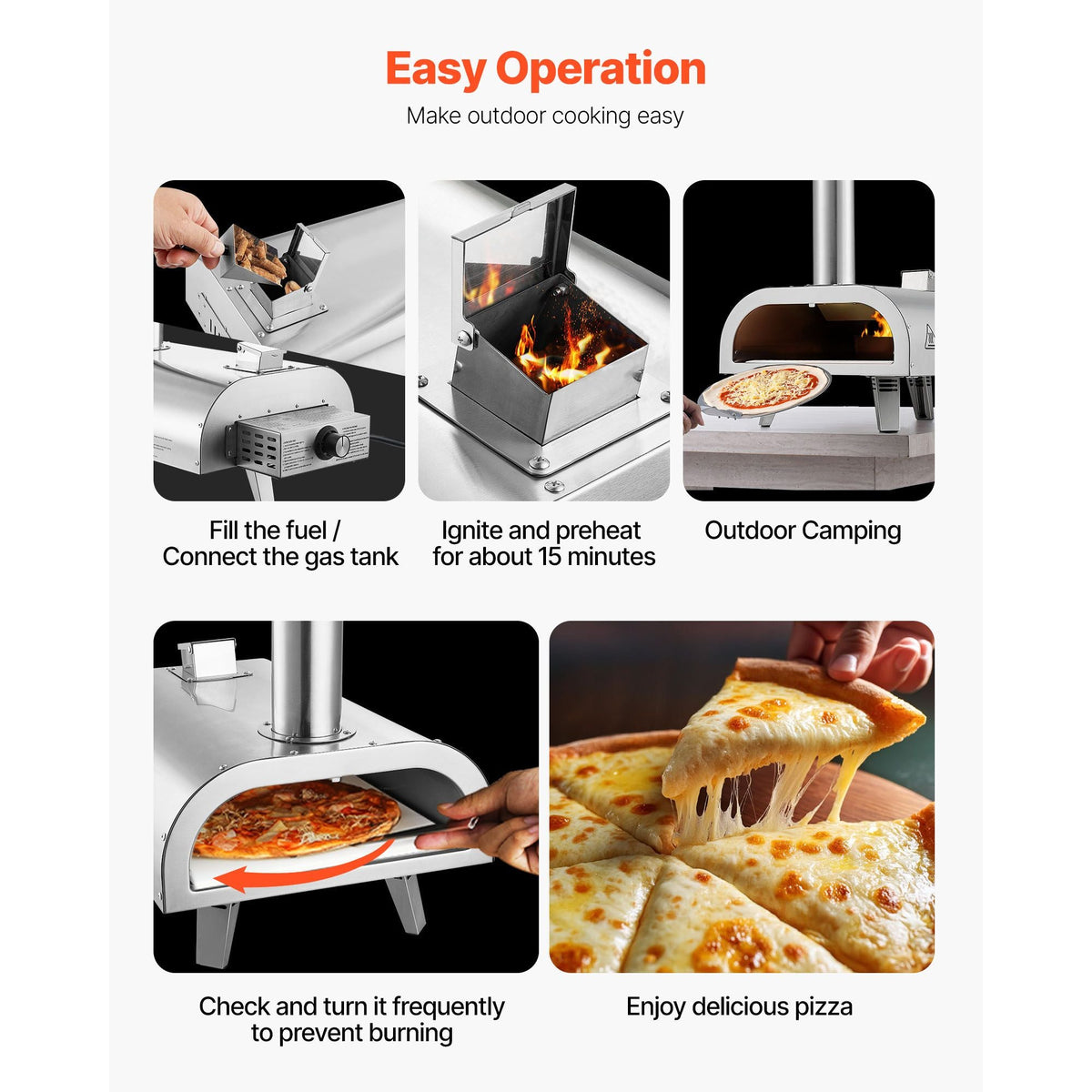 Dual Fuel Pizza Oven Outdoor, 12 Inch Wood Fire & Propane Gas Pizza Oven, Pellet & Propane Pizza-Maker with Thermometer, Stainless Steel Pizza-Cook for Outside Camping & Backyard
