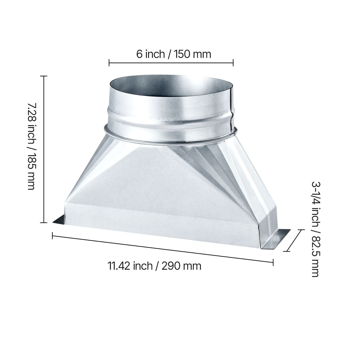 Duct Boot, 3-1/4 x 10 x 6 inch Duct End Boot, Galvanized to Round Transition Galvanized Floor Register Tool for Center Ventilation & HVAC System, Easy Installation,Silver (6 in Round Pipe)