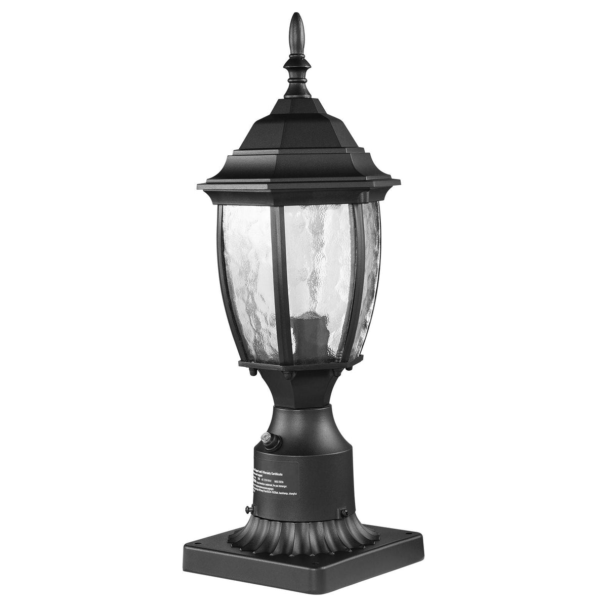 Dusk to Dawn Outdoor Post Light, 15.75 in Height, Waterproof Lamp Post Light Fixture with 5.5 in Pier Mount Base Glass Shade, Lightning-proof Exterior Pole Column Light for Patio Garden Pathway