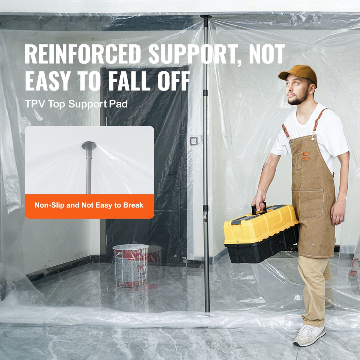 Dust Barrier Poles, Carry Bag, 10 Ft Poles with 4 Telescoping Poles, and 32.8x13.12 Ft Plastic Film, for Interior Decoration and Painting Projects