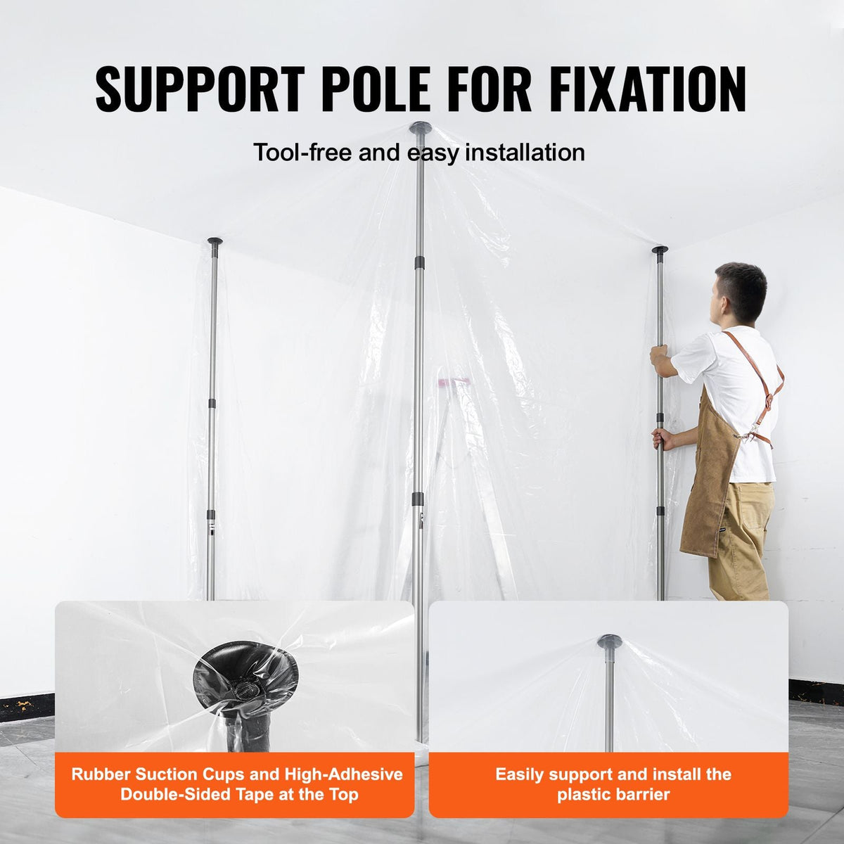 Dust Barrier Poles, Carry Bag, 10 Ft Poles with 4 Telescoping Poles, and 32.8x13.12 Ft Plastic Film, for Interior Decoration and Painting Projects