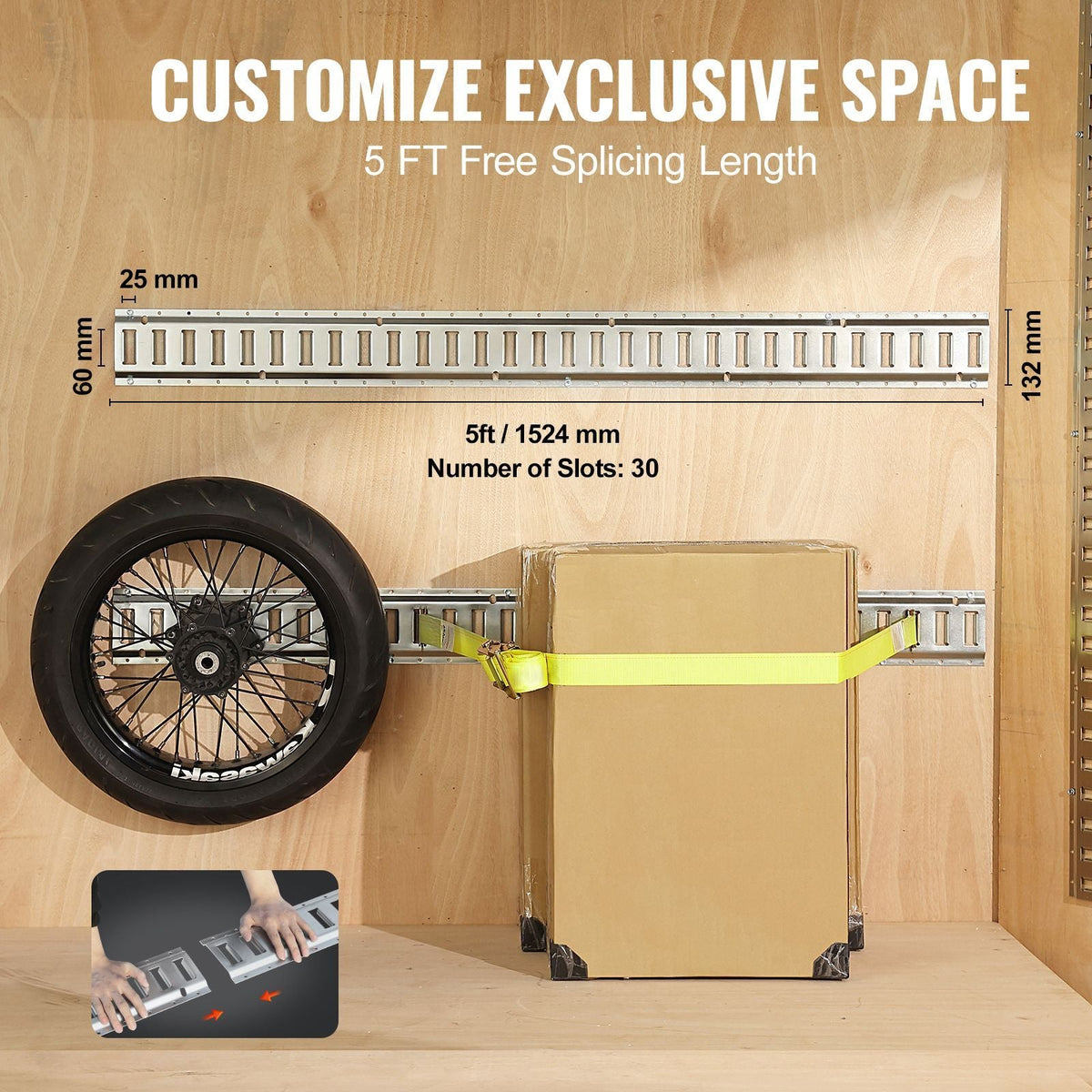 E Track Tie-Down Rail Kit, 24PCS 5' E-Tracks Set Includes 8 Steel Rails & 8 O-Ring Anchors & 8 Tie-Offs with D-Ring, Versatile Securing Accessories for Cargo Motorcycles Bikes, 2000 lbs Load