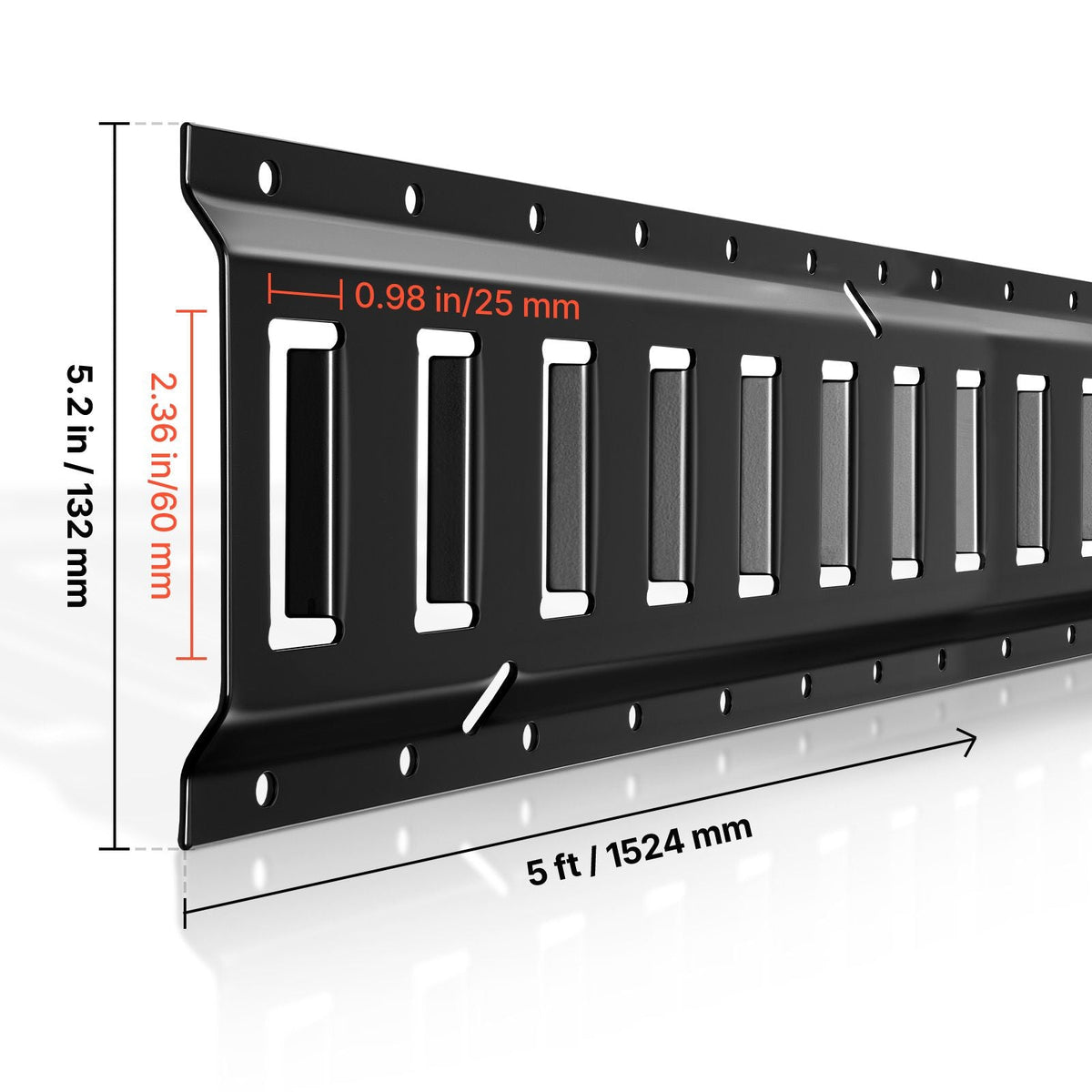 E-Track Tie-Down Rail Kit, 6 Pack 5 ft E Track Rails, 26 Pcs Includes 2 Ratchet Straps & 6 O-Rings & 6 Tie-Offs with D-Ring & 12 End Caps, Fit for Garages Vans Trailers Motorcycles