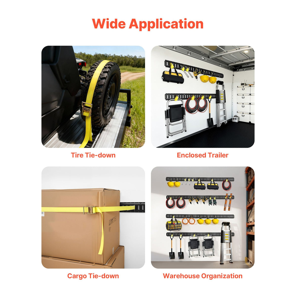 E-Track Tie-Down Rail Kit, 8 Pack (5ft+4ft+2ft+1ft) E Track Rails, 36 Pcs Includes 2 Ratchet Straps & 8 O-Rings & 8 Tie-Offs with D-Ring & 2 Single Slots & 16 End Caps, Fit for Vans Trailers