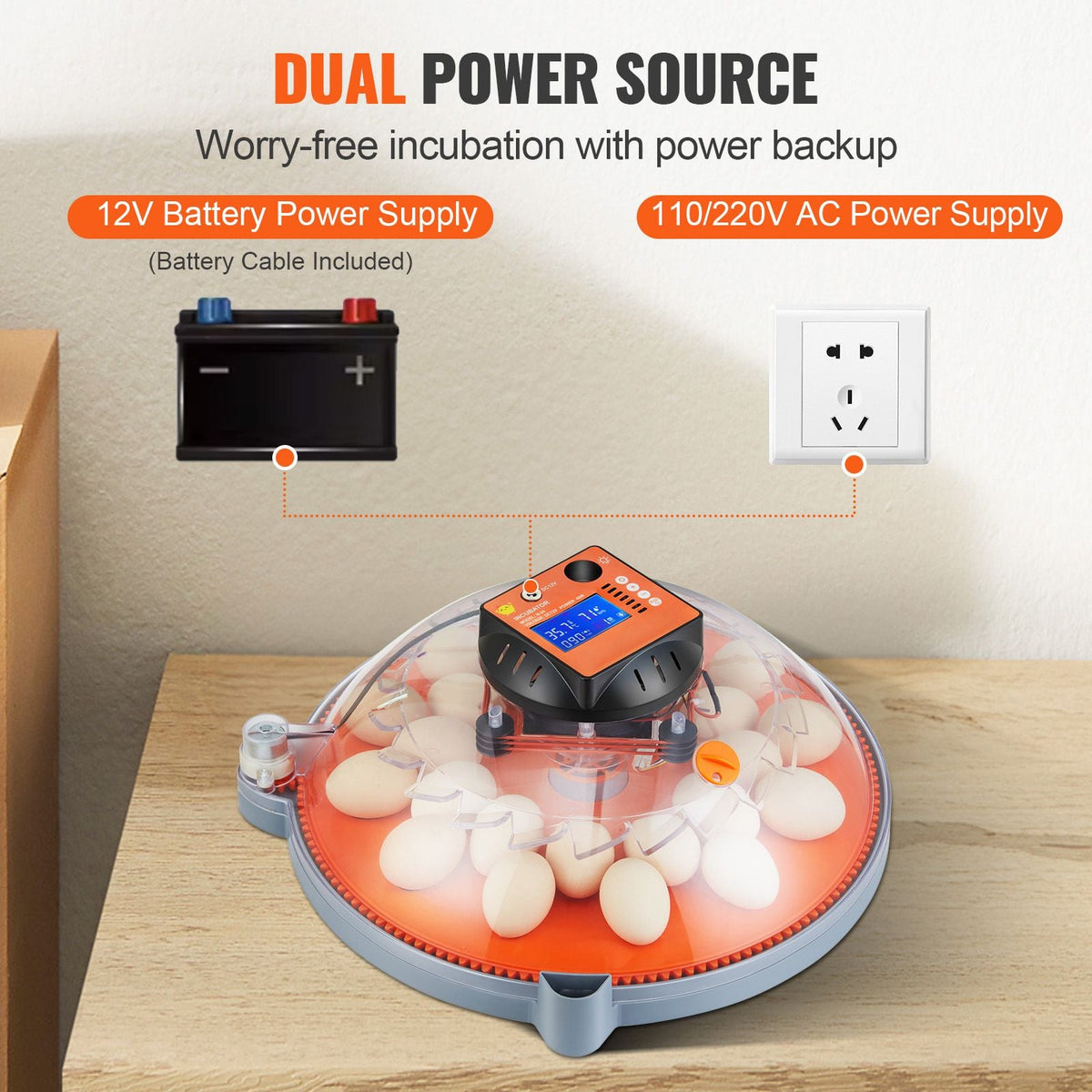 Egg Incubator, Incubators for Hatching Eggs, Automatic Egg Turner with Temperature and Humidity Control, 24 Eggs Poultry Hatcher with ABS Transparent Shell for Chicken, Duck, Quail