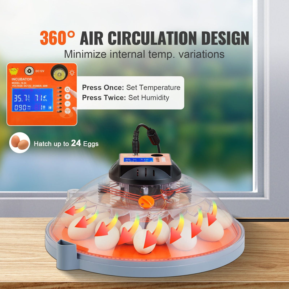 Egg Incubator, Incubators for Hatching Eggs, Automatic Egg Turner with Temperature and Humidity Control, 24 Eggs Poultry Hatcher with ABS Transparent Shell for Chicken, Duck, Quail