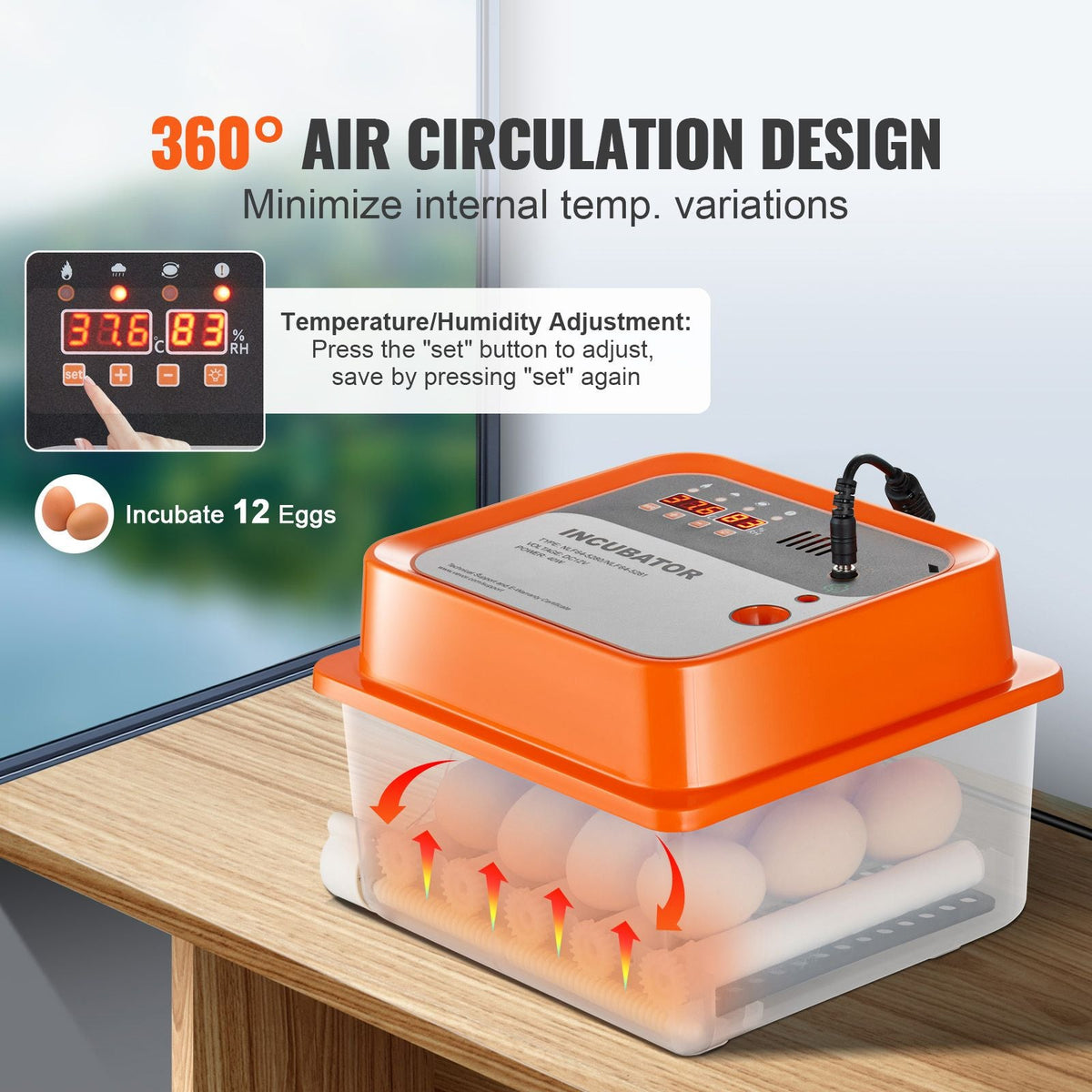 Egg Incubator, Incubators for Hatching Eggs, Automatic Egg Turner with with Temperature and Humidity Control, 12 Eggs Poultry Hatcher with ABS Transparent Shell for Chicken, Duck, Quail