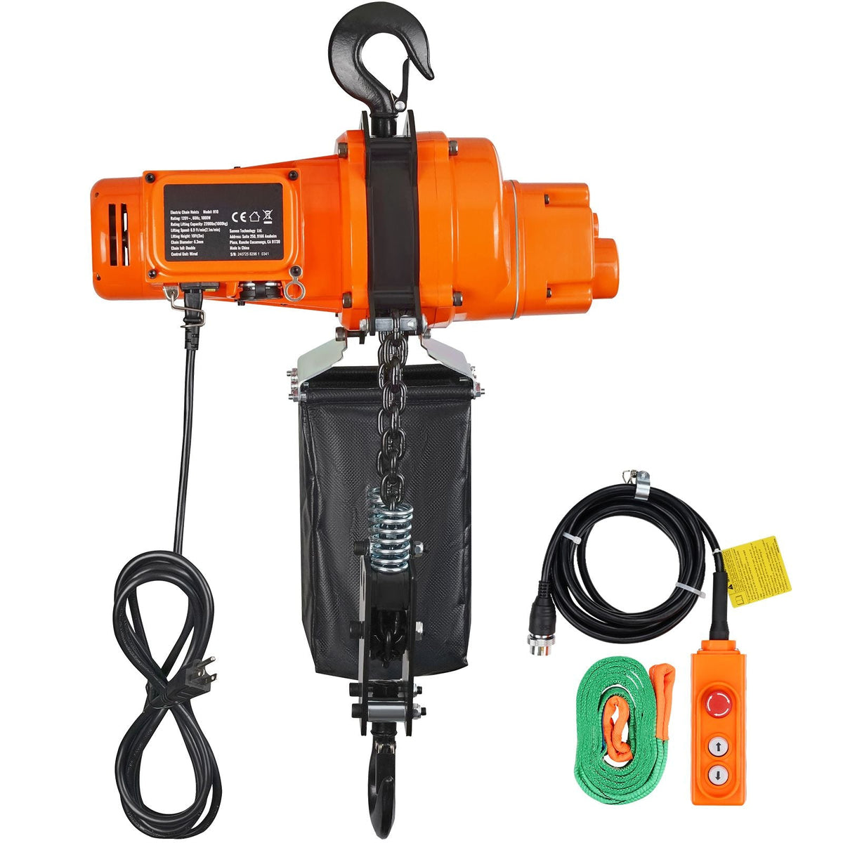 Electric Chain Hoist, 2200 lbs Load Capacity, 10 ft Lifting Height, 6.9 ft/min Speed, 120V, Single Phase Overhead Crane with Chain, 10 ft Wired Remote Control for Garage, Shop, Hotel, and Home