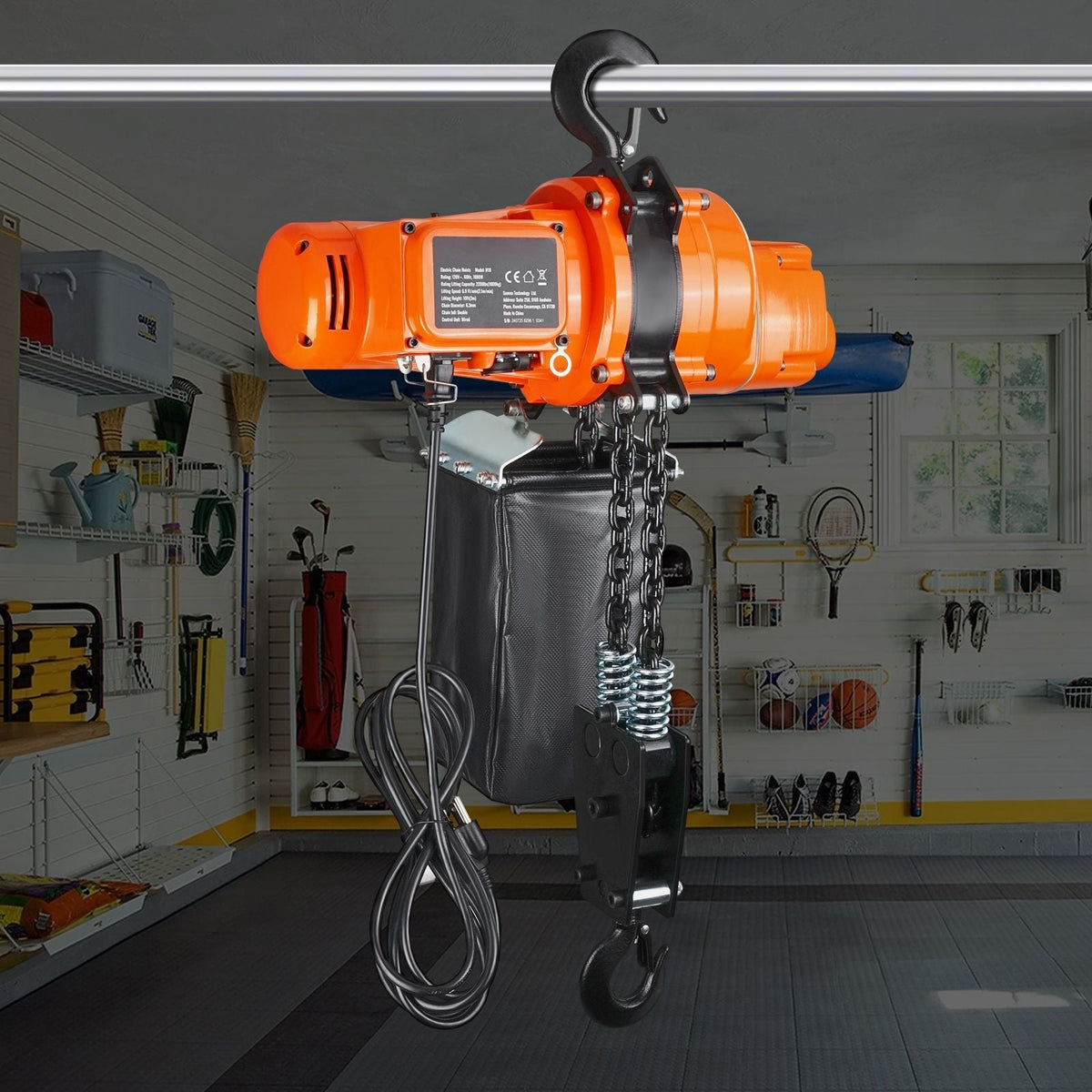 Electric Chain Hoist, 2200 lbs Load Capacity, 10 ft Lifting Height, 6.9 ft/min Speed, 120V, Single Phase Overhead Crane with Chain, 10 ft Wired Remote Control for Garage, Shop, Hotel, and Home