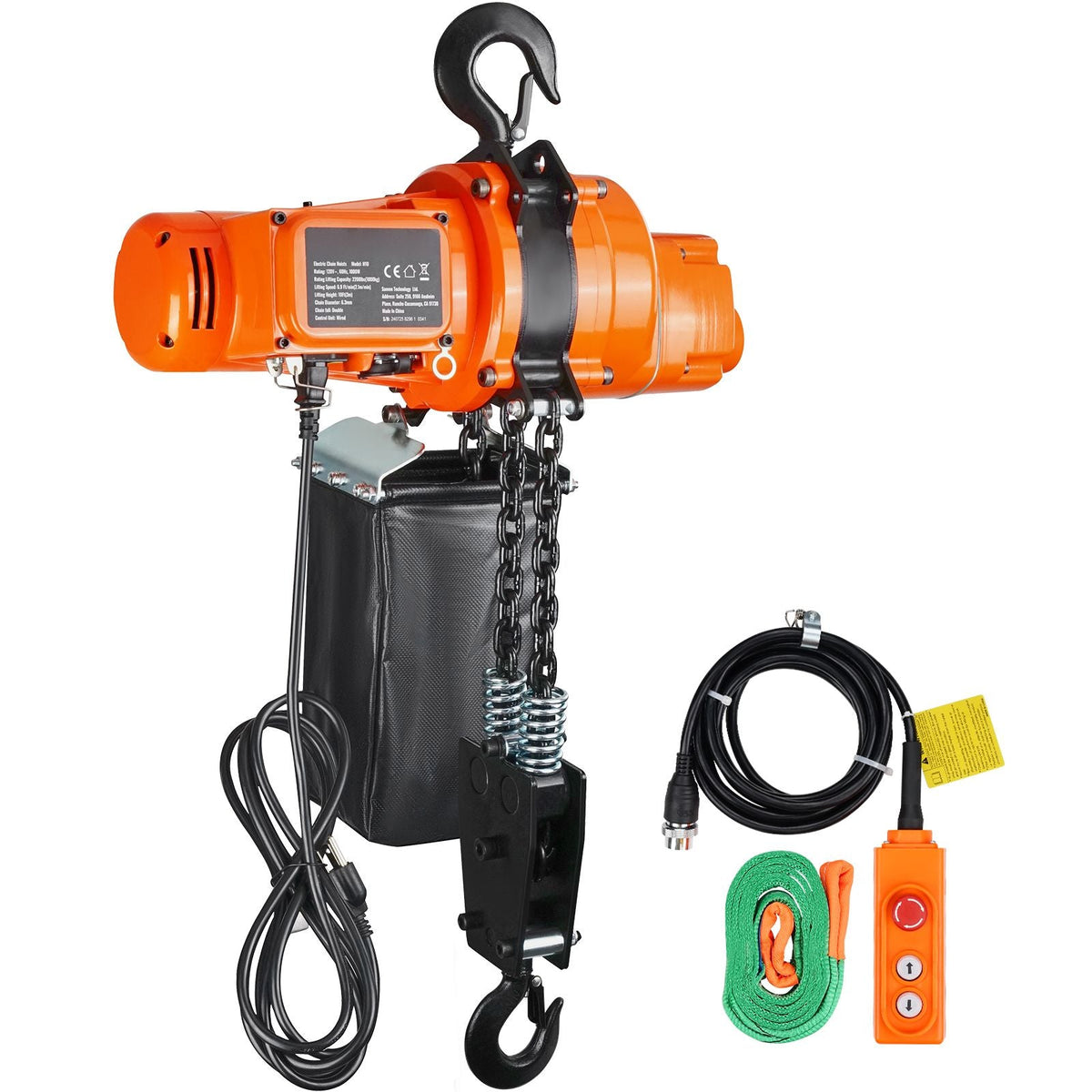 Electric Chain Hoist, 2200 lbs Load Capacity, 10 ft Lifting Height, 6.9 ft/min Speed, 120V, Single Phase Overhead Crane with Chain, 10 ft Wired Remote Control for Garage, Shop, Hotel, and Home