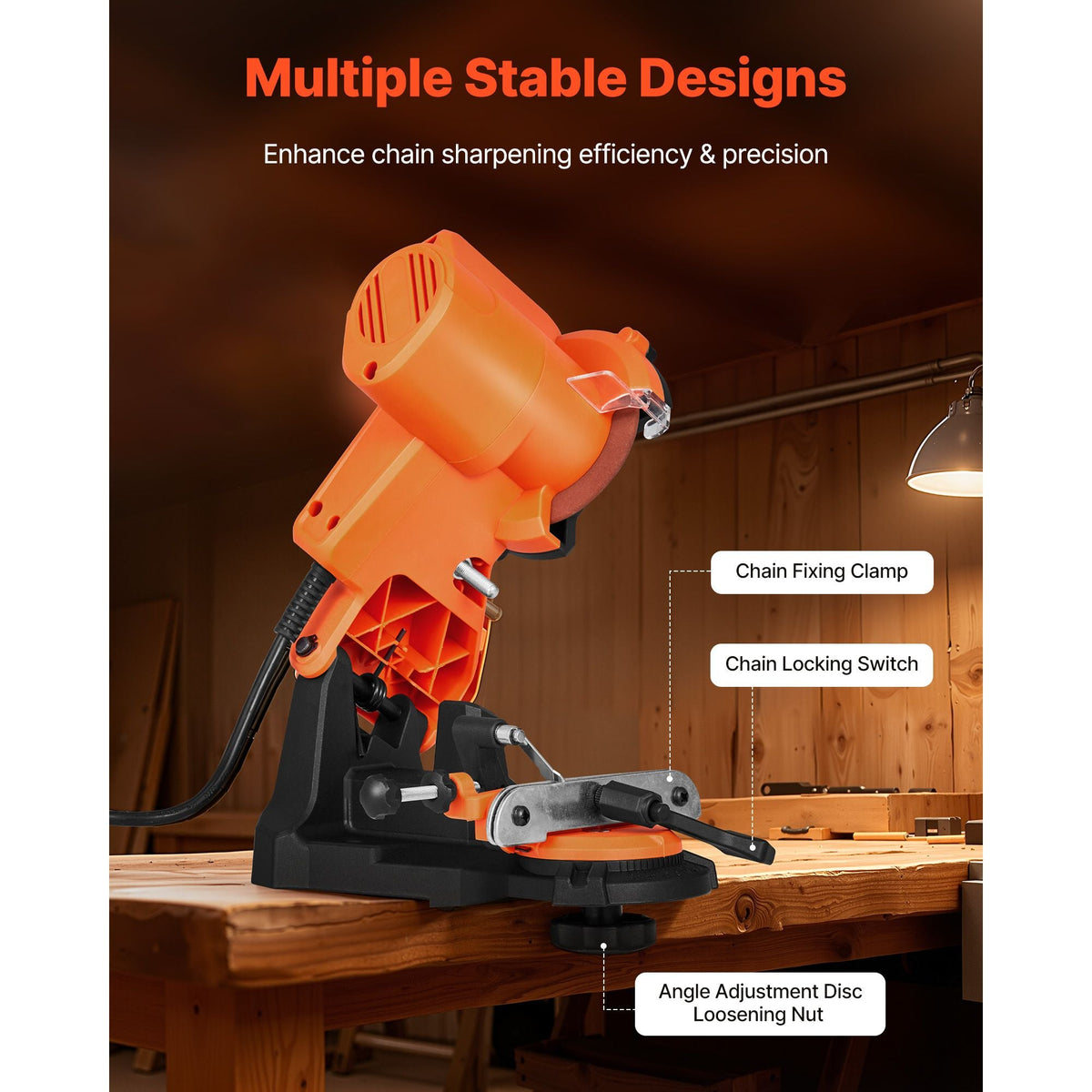 Electric Chainsaw Sharpener, 85W Bench Saw Chain Sharpener 5000RPM, Professional Chainsaw Sharpening Tool with 2 Grinding Wheels for Woodworking, Logging, Gardening