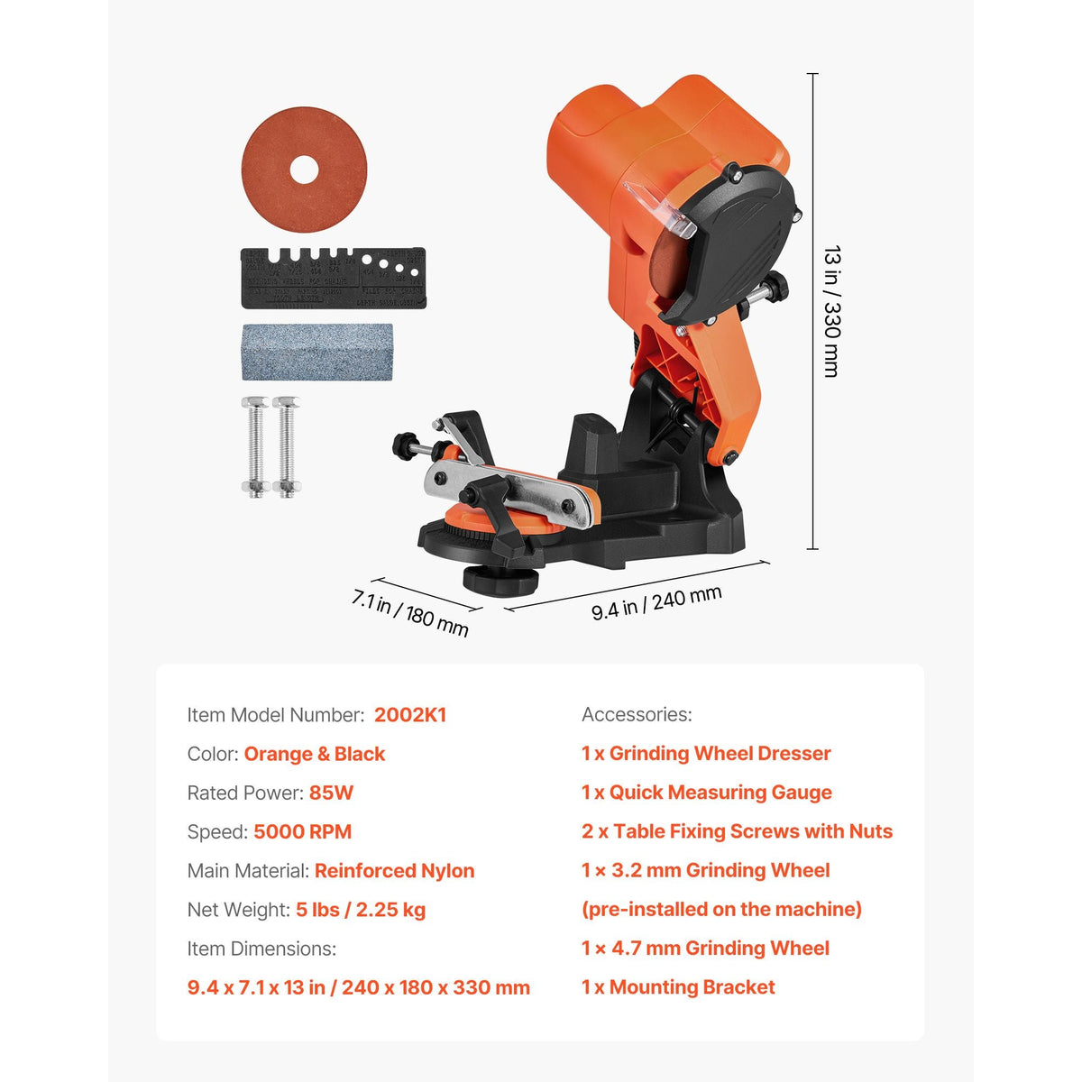 Electric Chainsaw Sharpener, 85W Bench Saw Chain Sharpener 5000RPM, Professional Chainsaw Sharpening Tool with 2 Grinding Wheels for Woodworking, Logging, Gardening