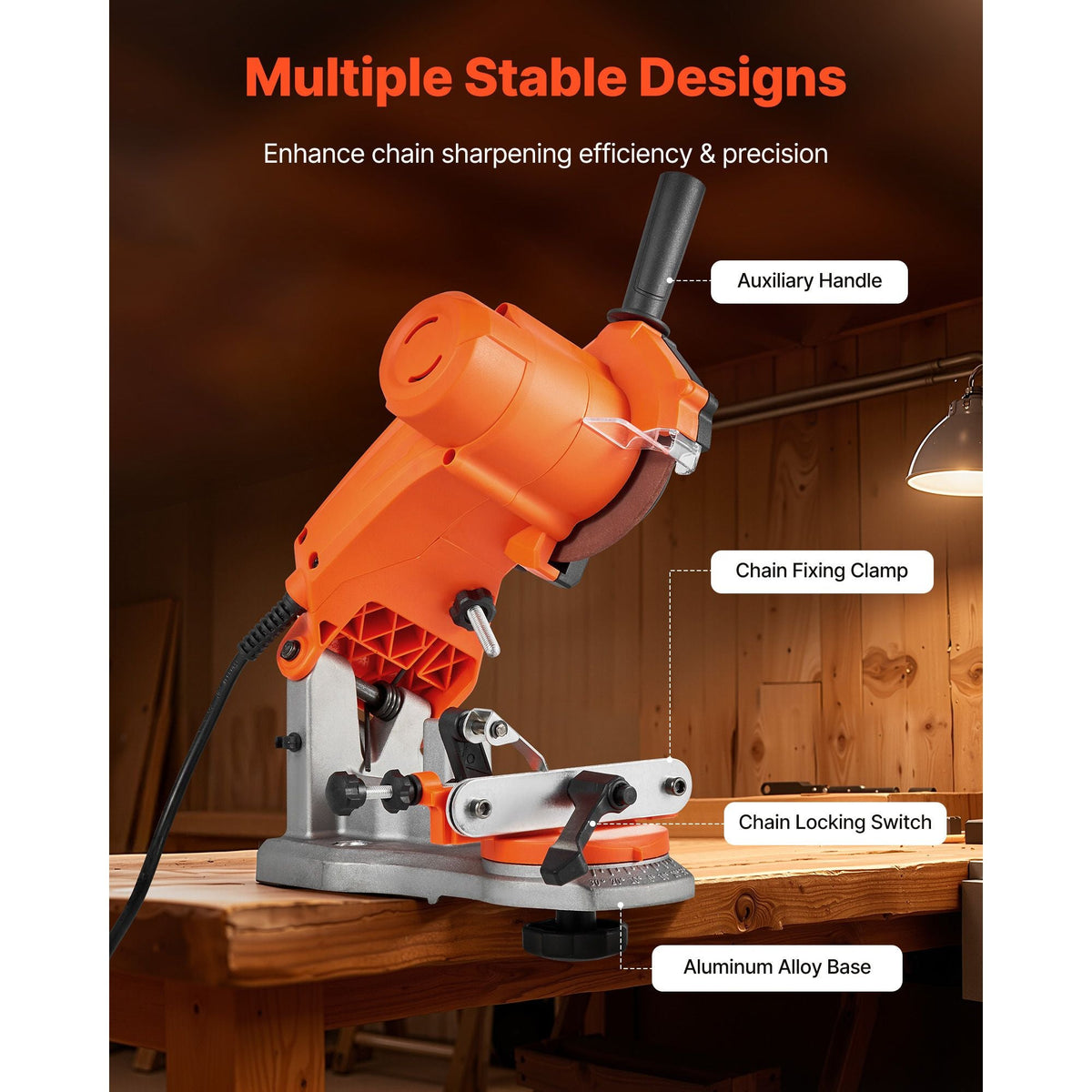 Electric Chainsaw Sharpener, 85W Bench Saw Chain Sharpener 5000RPM, Professional Chainsaw Sharpening Tool with 2 Grinding Wheels & LED Light for Woodworking, Logging, Gardening