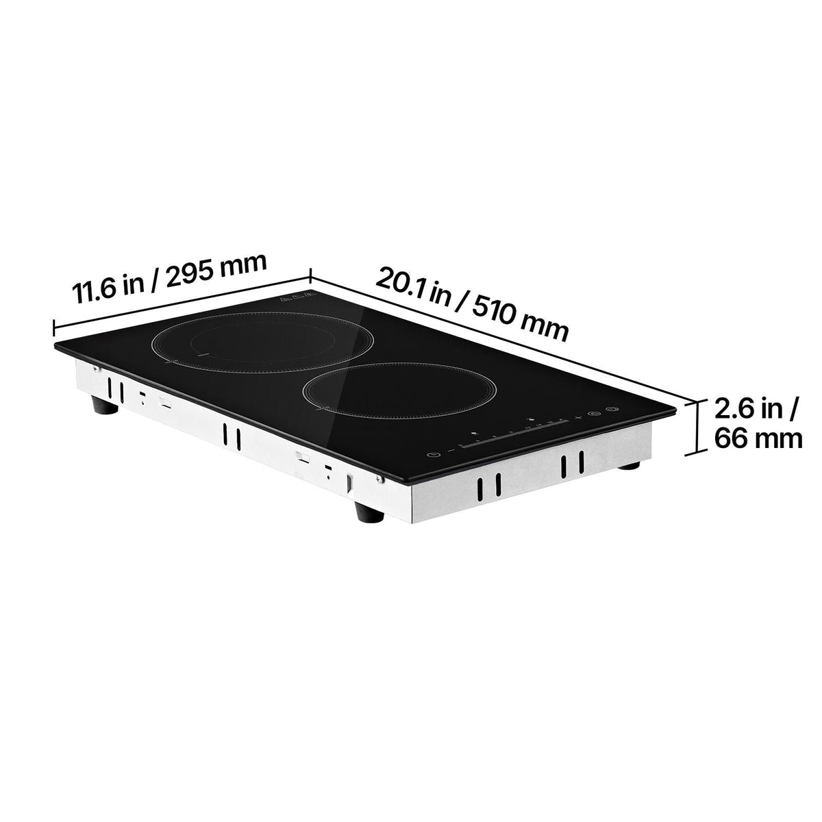 Electric Cooktop 12inch 2 Burners Portable Stove Top 1800W 120V, Ceramic Countertop/Built-in Radiant Electric Stove, with 16 Power Levels, Timer, Child Lock, Over-Heat Guard, Touch Control