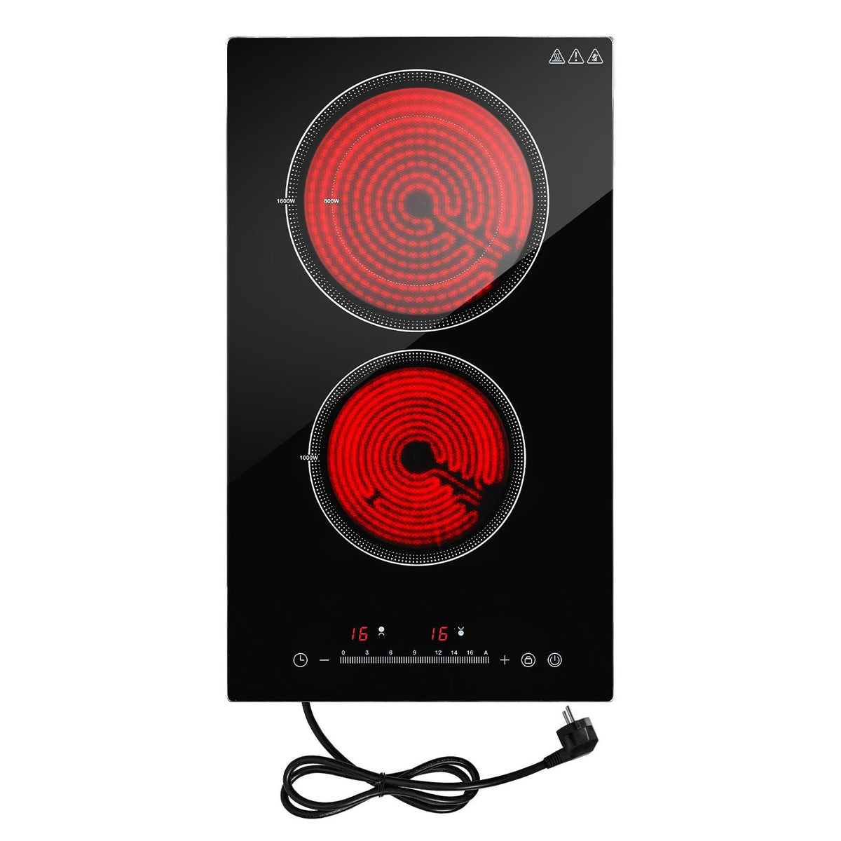 Electric Cooktop 12inch 2 Burners Portable Stove Top 1800W 120V, Ceramic Countertop/Built-in Radiant Electric Stove, with 16 Power Levels, Timer, Child Lock, Over-Heat Guard, Touch Control