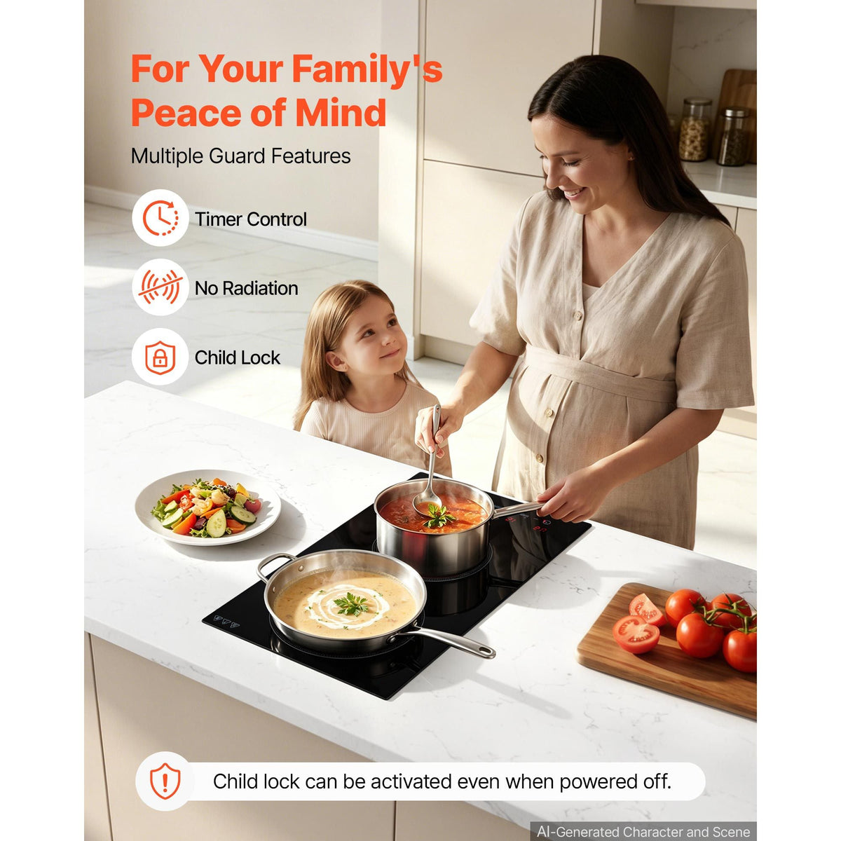 Electric Cooktop 12inch 2 Burners Portable Stove Top 1800W 120V, Ceramic Countertop/Built-in Radiant Electric Stove, with 16 Power Levels, Timer, Child Lock, Over-Heat Guard, Touch Control