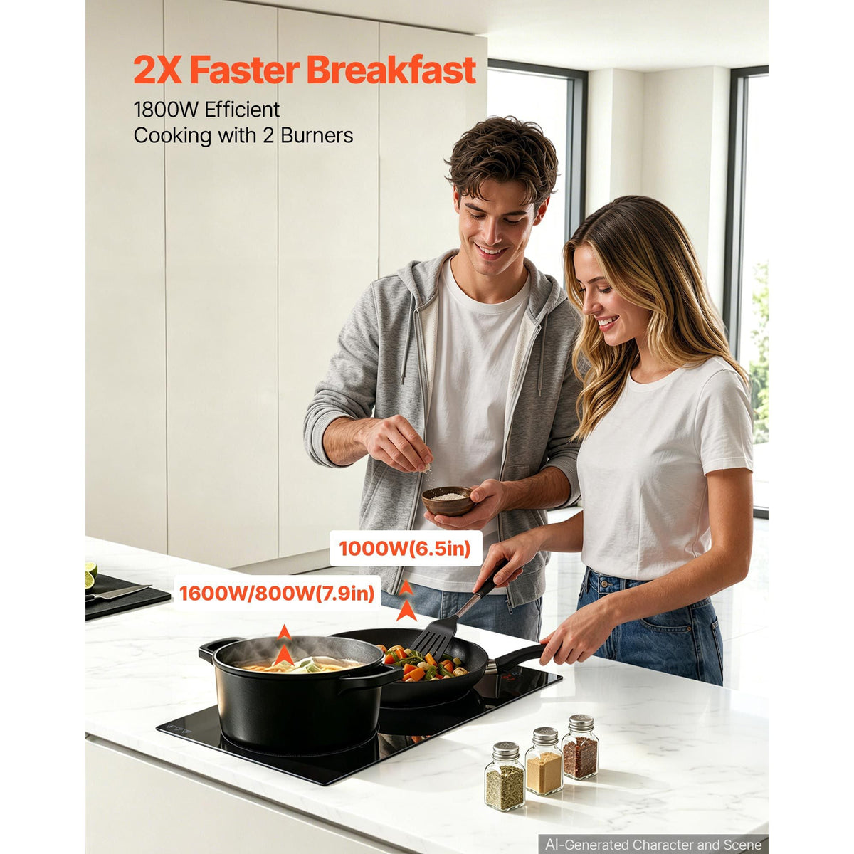 Electric Cooktop 12inch 2 Burners Portable Stove Top 1800W 120V, Ceramic Countertop/Built-in Radiant Electric Stove, with 16 Power Levels, Timer, Child Lock, Over-Heat Guard, Touch Control