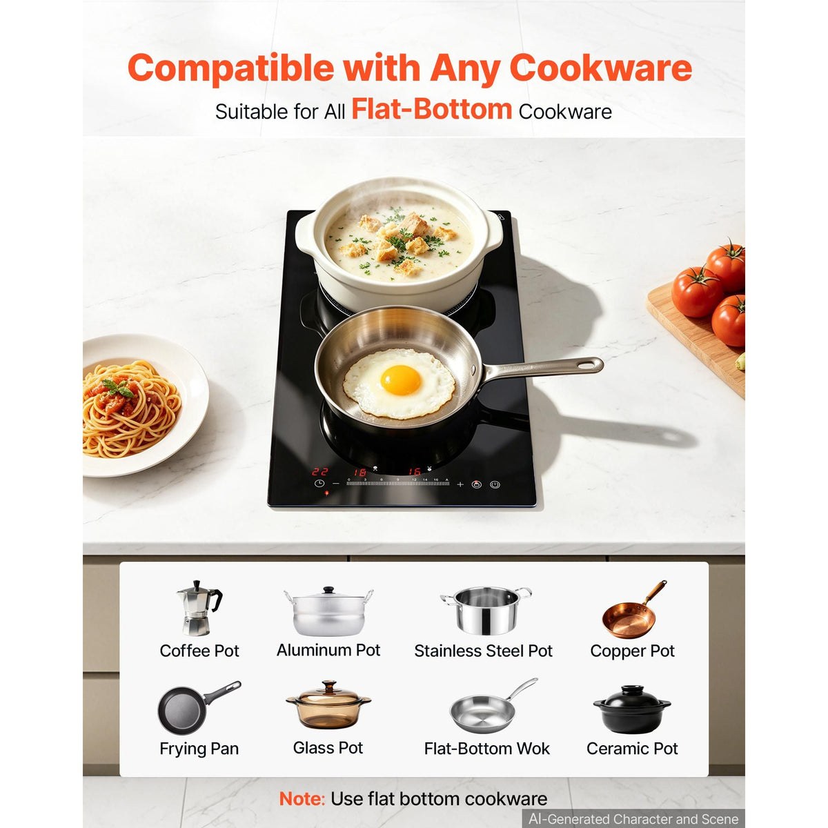 Electric Cooktop 12inch 2 Burners Portable Stove Top 1800W 120V, Ceramic Countertop/Built-in Radiant Electric Stove, with 16 Power Levels, Timer, Child Lock, Over-Heat Guard, Touch Control