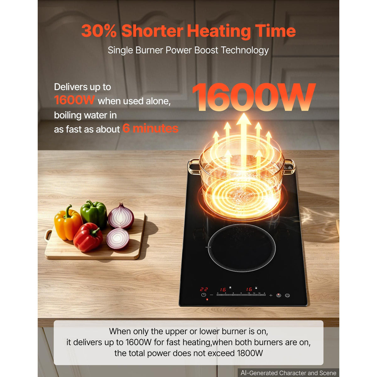 Electric Cooktop 12inch 2 Burners Portable Stove Top 1800W 120V, Ceramic Countertop/Built-in Radiant Electric Stove, with 16 Power Levels, Timer, Child Lock, Over-Heat Guard, Touch Control