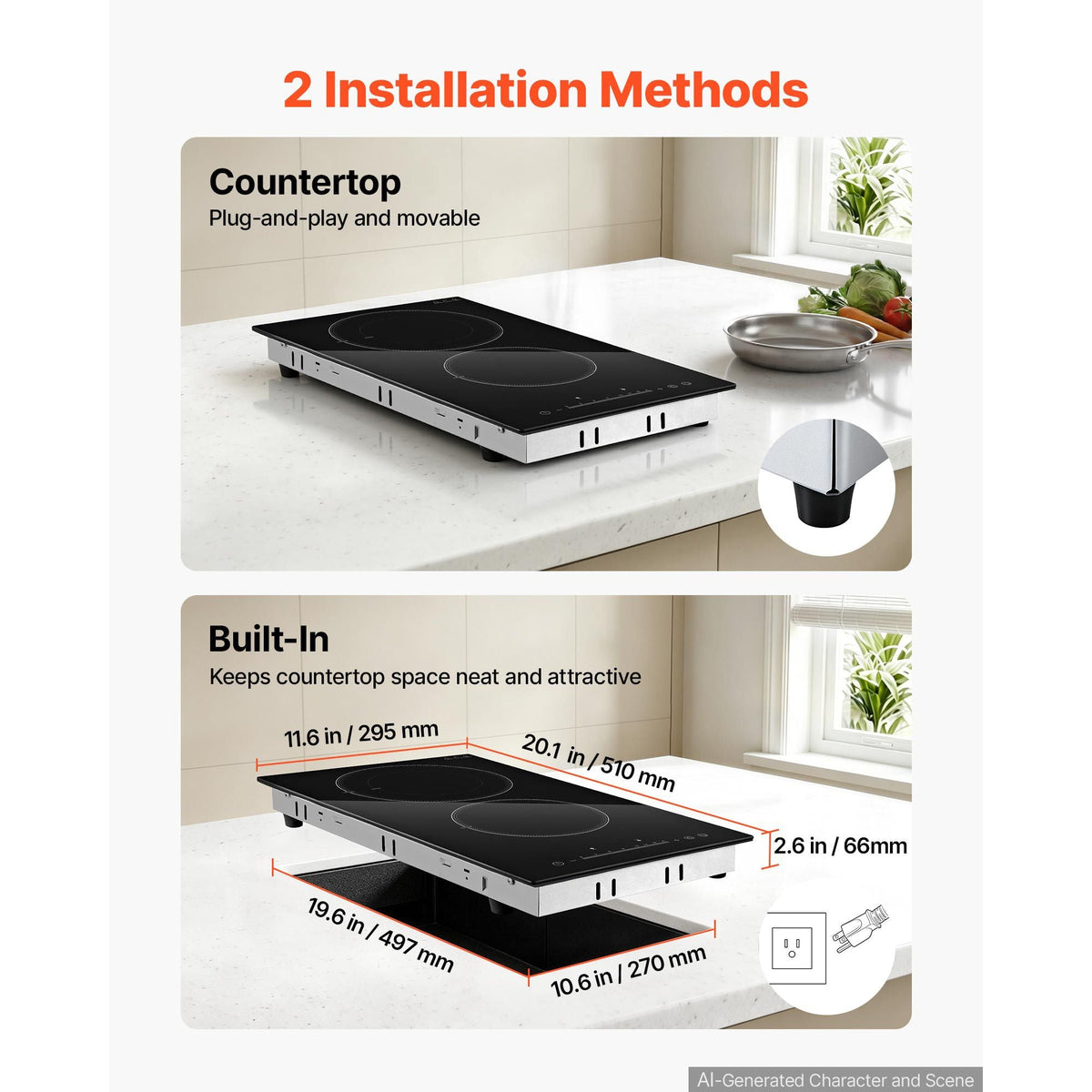 Electric Cooktop 12inch 2 Burners Portable Stove Top 1800W 120V, Ceramic Countertop/Built-in Radiant Electric Stove, with 16 Power Levels, Timer, Child Lock, Over-Heat Guard, Touch Control