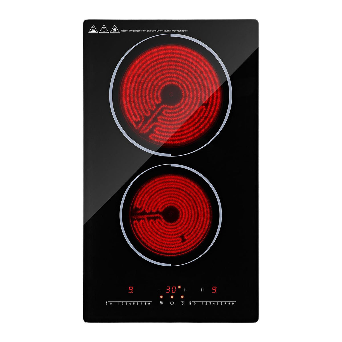 Electric Cooktop 12inch 2 Burners Portable Stove Top 1800W 120V, Ceramic Countertop/Built-in Radiant Electric Stove, with 9 Power Levels, Timer, Child Lock, Over-Heat Guard, Touch Control