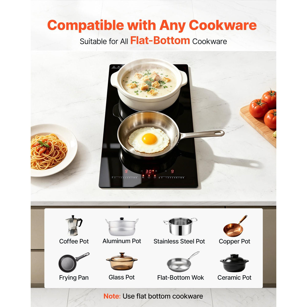 Electric Cooktop 12inch 2 Burners Portable Stove Top 1800W 120V, Ceramic Countertop/Built-in Radiant Electric Stove, with 9 Power Levels, Timer, Child Lock, Over-Heat Guard, Touch Control