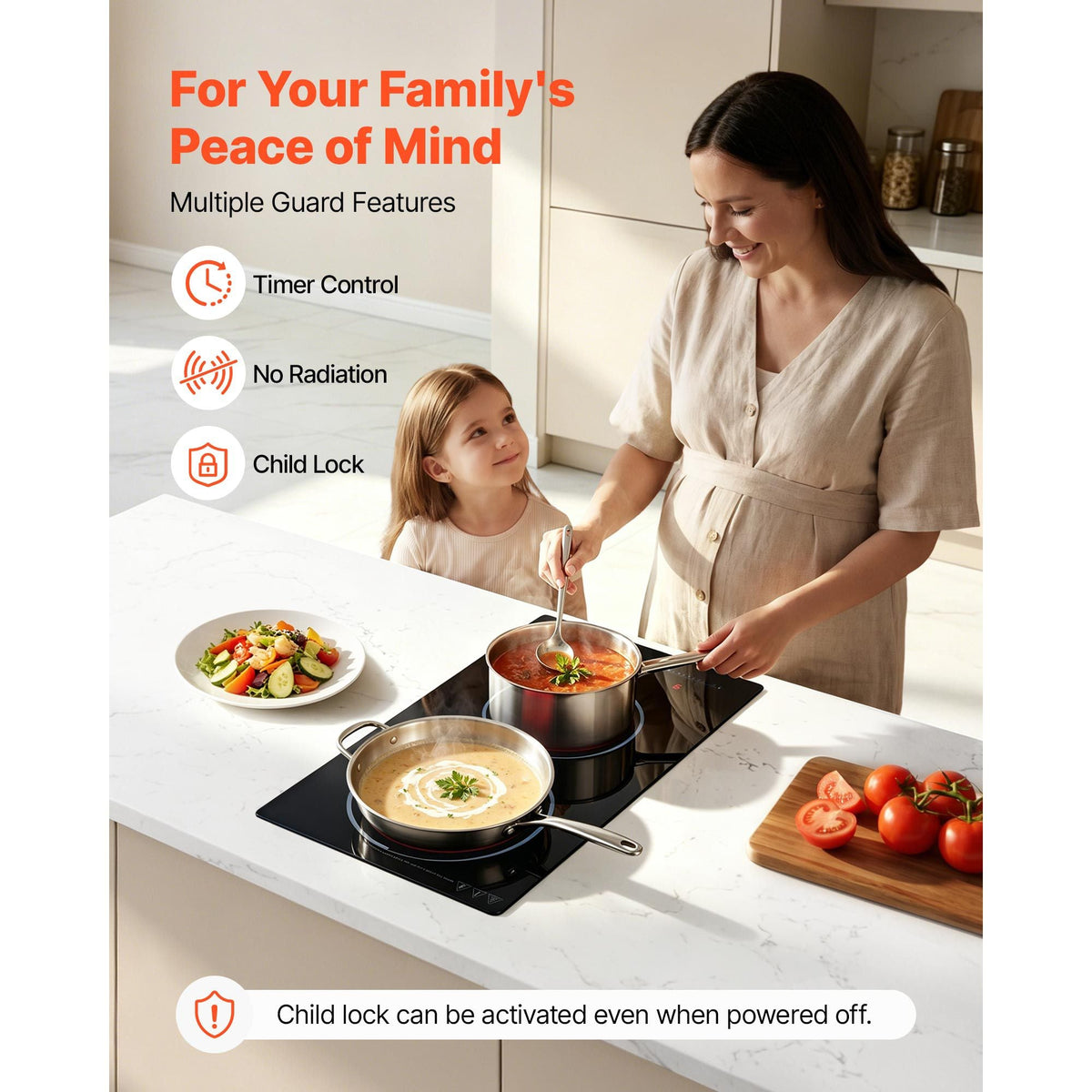 Electric Cooktop 12inch 2 Burners Portable Stove Top 1800W 120V, Ceramic Countertop/Built-in Radiant Electric Stove, with 9 Power Levels, Timer, Child Lock, Over-Heat Guard, Touch Control