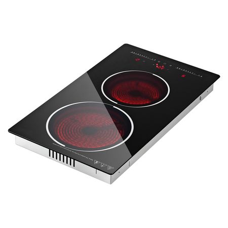 Electric Cooktop 12inch 2 Burners Portable Stove Top 1800W 120V, Ceramic Countertop/Built-in Radiant Electric Stove, with 9 Power Levels, Timer, Child Lock, Over-Heat Guard, Touch Control