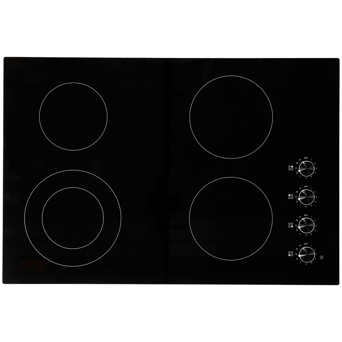 Electric Cooktop, 30 inch 4 Burners Built-in Electric Stove Top, 7200W Ceramic Top Radiant Cooktop, with Glass Panel, Knob Control, 11 Heat Levels, 220-240V, Hard Wire (No Plug)